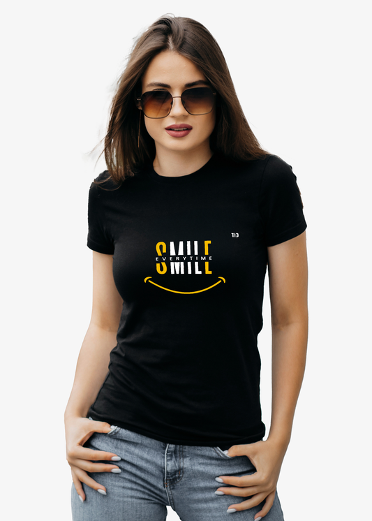 Smile Every time: Black T-Shirt for Women
