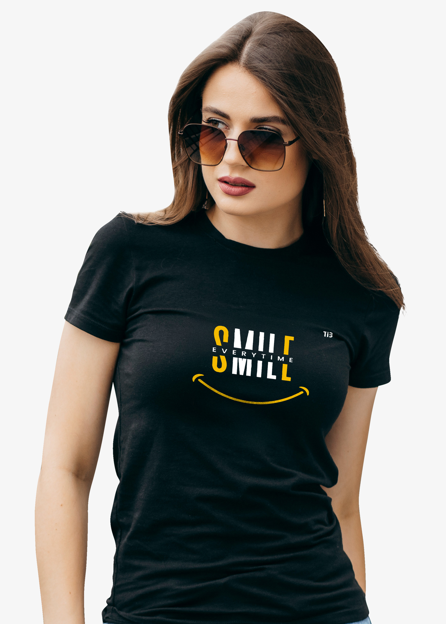 Smile Every time: Black T-Shirt for Women